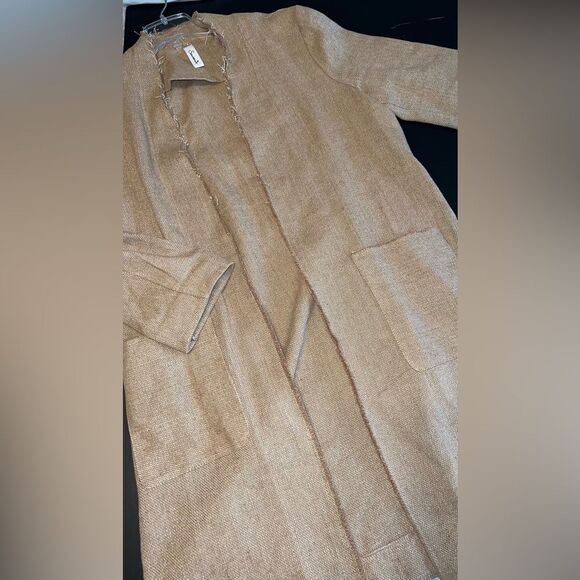 Souvenir Italy Lightweight Ecru Linen Duster Coat w/ Raw-Edge Collar Large EUC - Picture 1 of 6